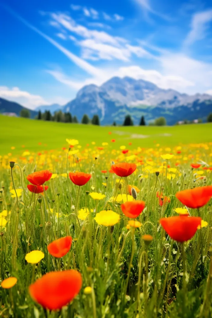 高山草坪上生长的格桑花摄影图(2688x4032)