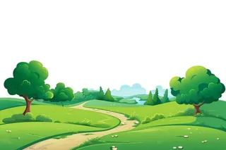 春夏大自然绿色草丛树山免抠