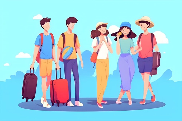 旅游青年学生天空蓝色背景