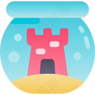 卡通鱼缸元素图标免扣