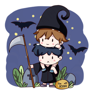 万圣节节日可爱卡通人物情侣素材