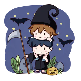 万圣节节日可爱卡通人物情侣素材