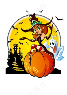 卡通万圣节手绘人物可爱小女孩