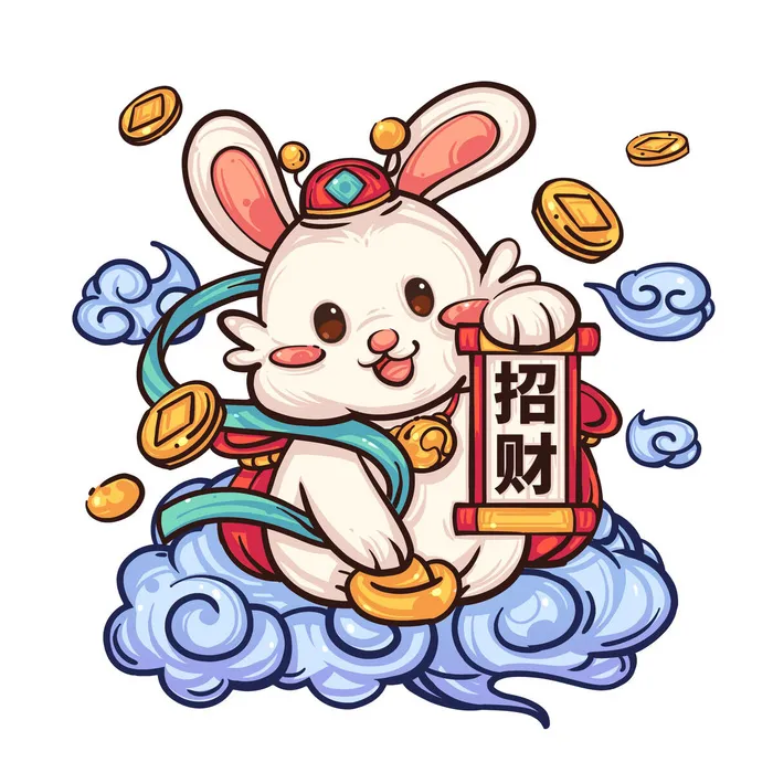 手绘2023兔年新年卡通兔子形象IP插画元素PSD设计素材png图案psd模版下载