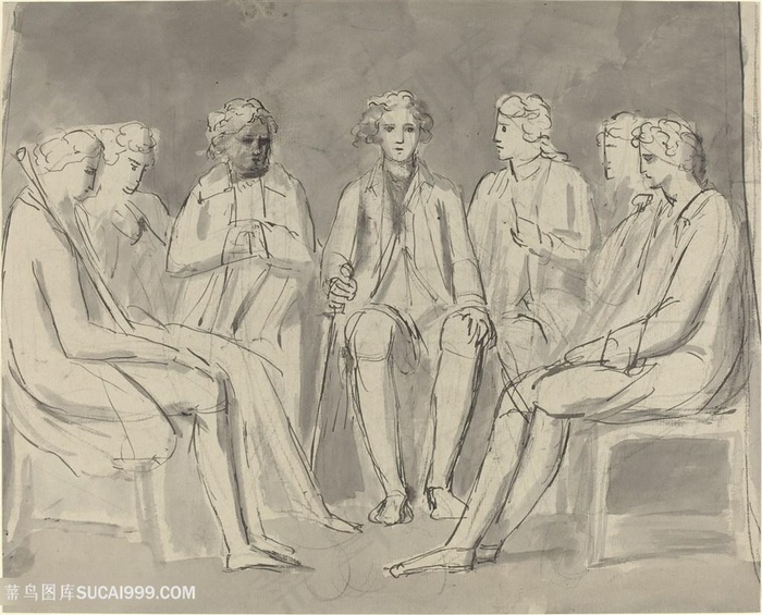 素描坐在椅子上的人物装饰画