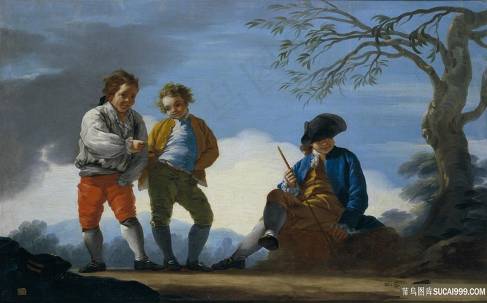 山林人物油画风景画