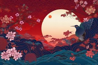 国潮中国红仙鹤背景