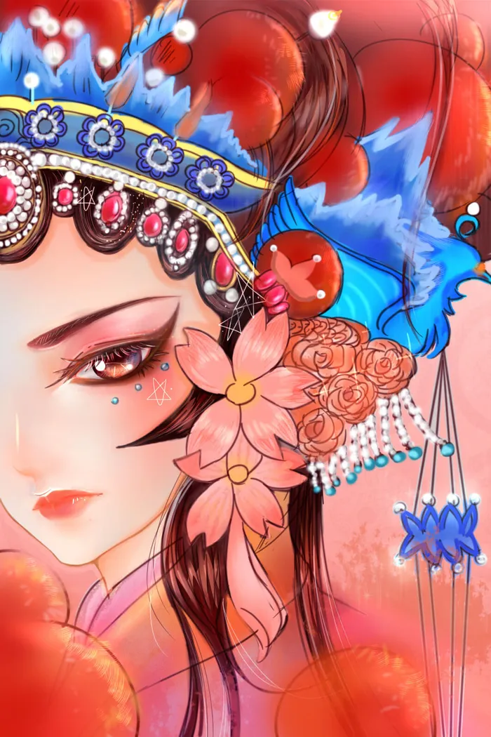 手绘中国风国潮京剧戏曲人物插画古风国粹花旦ai矢量ps设计素材图psd模版下载