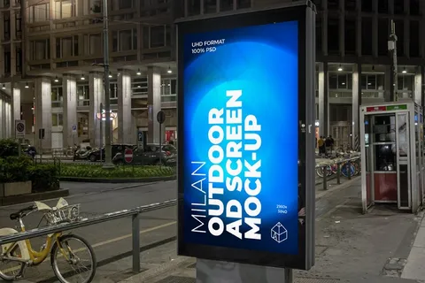 城市户外车站灯箱广告牌PSD分层样机模板