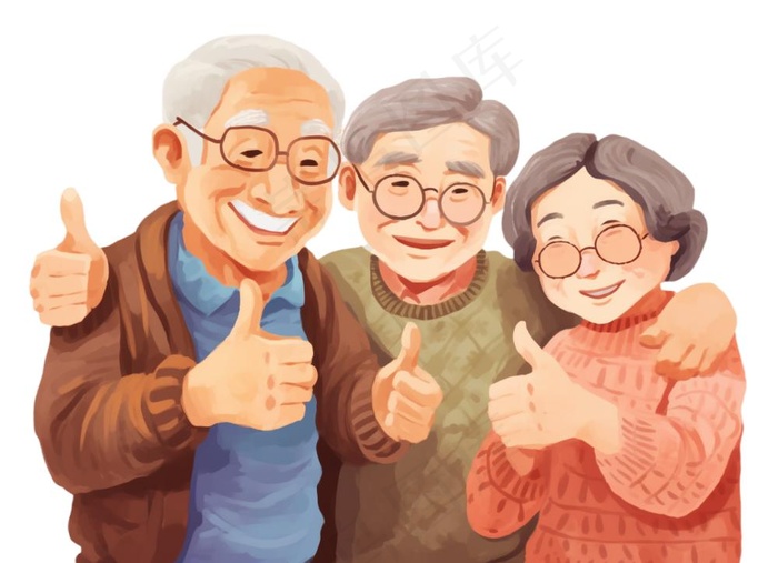 老人合照团聚卡通插画免抠(1280x928)
