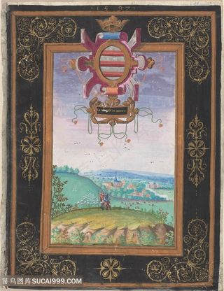 唯美水彩山脉风景画装饰画画框手绘插画