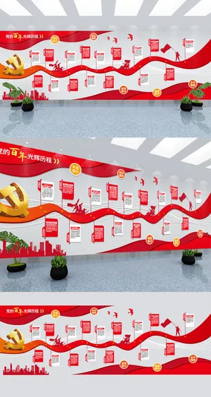 建党百年党史历程党建时间轴发展历程党建文化墙