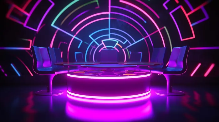 彩色渲染荧光科技展台会议背景(4368x2448)