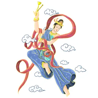 手绘国潮中国风古代敦煌神话飞天仙女美女古装人物插画PSD素材