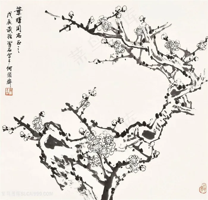 白雪石水墨梅花装饰画