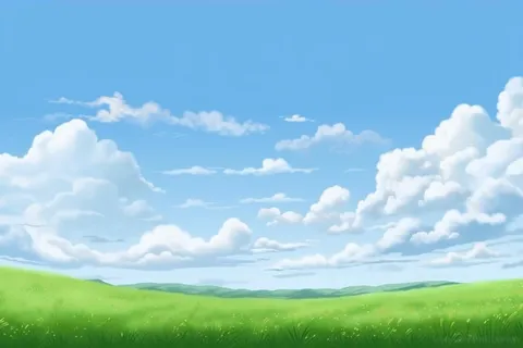 春天的蓝天白云草原很美背景图