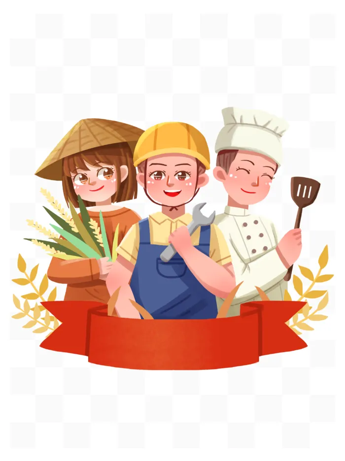五一劳动节卡通人物群像插画元素psd模版下载