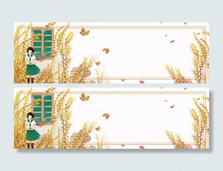 卡通绘画女孩秋季横幅PSD素材