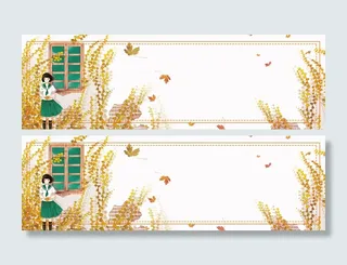 卡通绘画女孩秋季横幅PSD素材