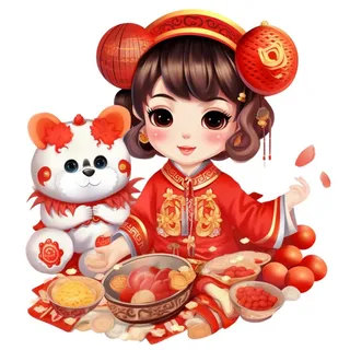 卡通插画人物喜庆红色衣服孩子老虎免抠