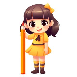 拿着笔橙色裙子的女孩子