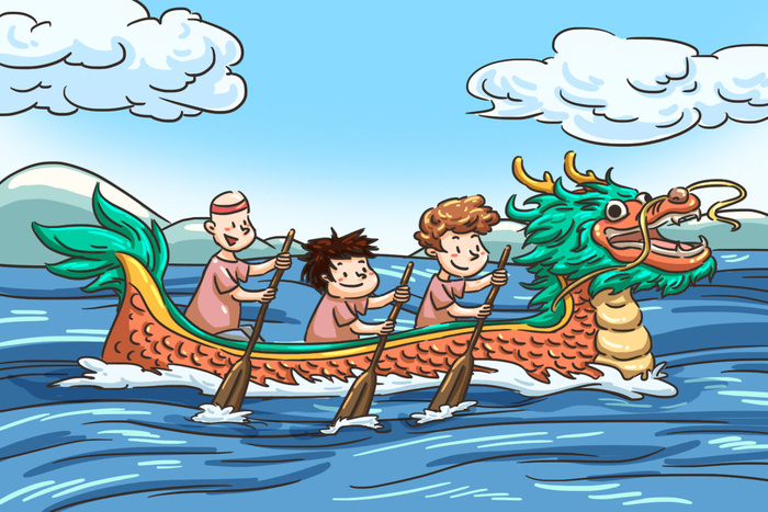 国潮风中国传统节日端午节赛龙舟粽子场景插画海报PSD设计素材psd模版下载