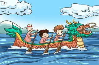 国潮风中国传统节日端午节赛龙舟粽子场景插画海报PSD设计素材