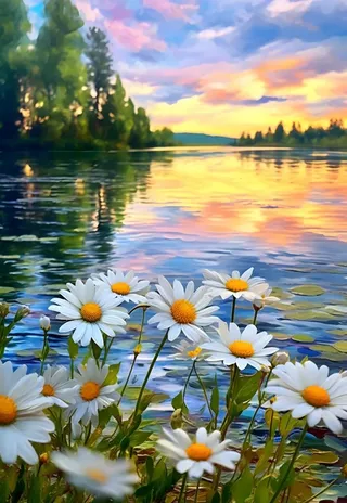 小雏菊路边落日晚霞背景