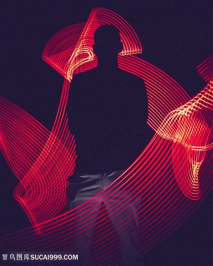 红色线条黑色背景人物