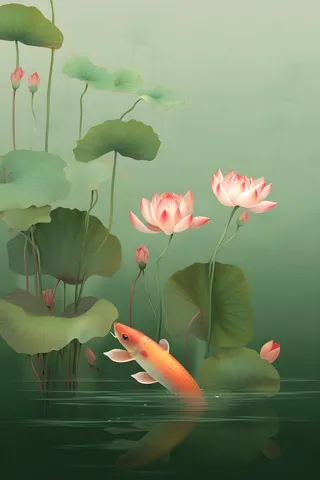 意境国潮荷花简约淡雅背景