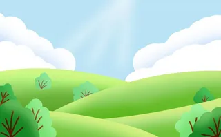 绿色卡通蓝天白云春天树木背景