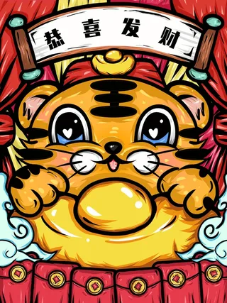 虎年中国风萌虎插画