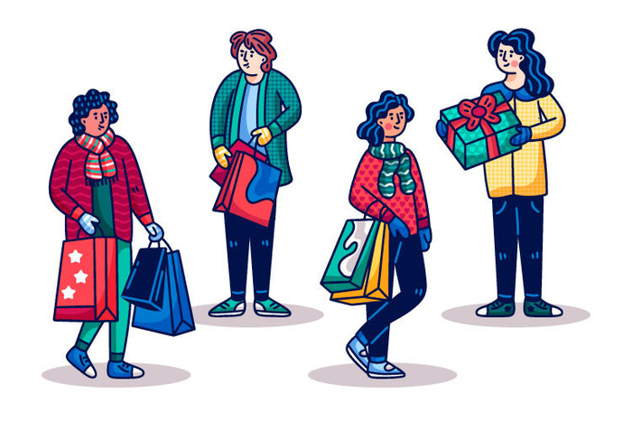 冬天服饰服装冬装穿冬装保暖冬季卡通人物男女装Ai矢量图片素材