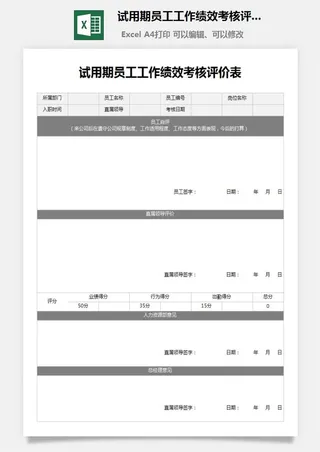 46试用期员工工作绩效考核评价表