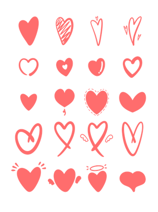 手绘爱心心形深粉色透明免抠素材节日手账元素PSD