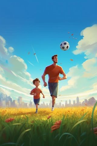父亲孩子踢球运动插画背景