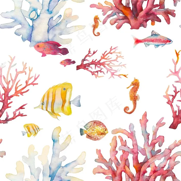 手绘水彩海底世界高清图片