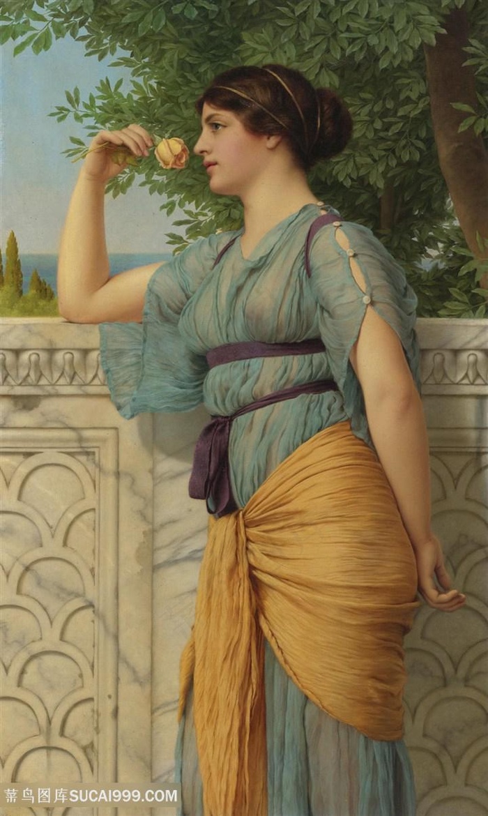 格维得油画唯美花卉美女绿树风景画