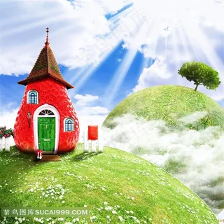草莓小屋摄影背景图片