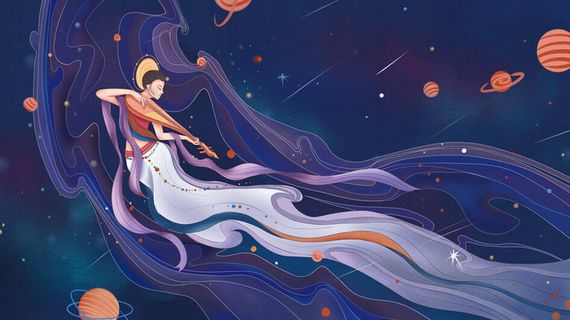 复古中国风国潮神话人物敦煌插画仙女手绘海报背景PSD设计素材