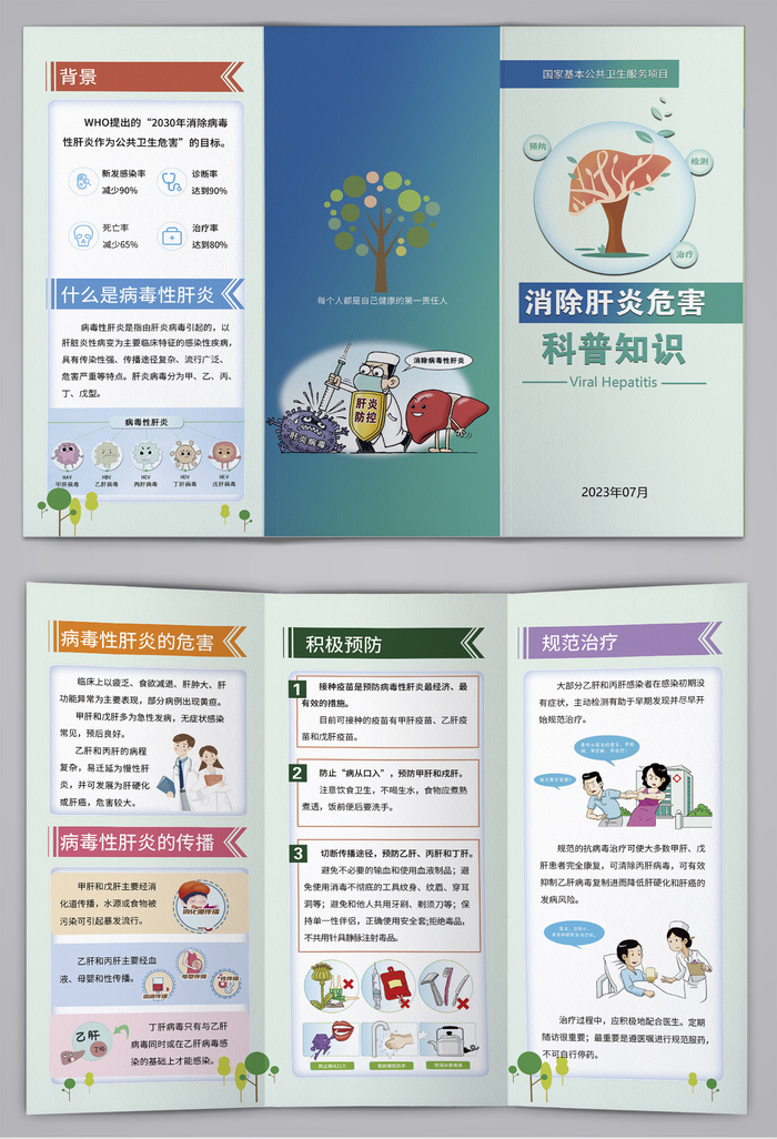 消除肝炎危害科普知识三折页psd模版下载