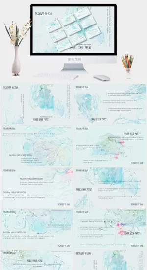 冰蓝抽象艺术ppt模板预览图