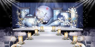 新中式蓝色清新婚礼效果图