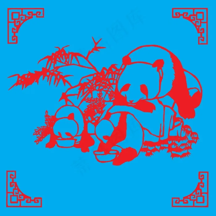 熊猫剪纸 剪纸风元素ai矢量模版下载