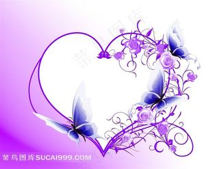 情人节紫色爱心蝴蝶背景素材图片下载