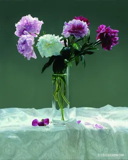 透明玻璃瓶花卉静物画 透明玻璃瓶花卉静物画