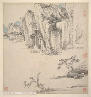 明代画家王鉴仿古册页孤叟泛舟国画图片 明代画家王鉴仿古册页孤叟泛舟国画图片
