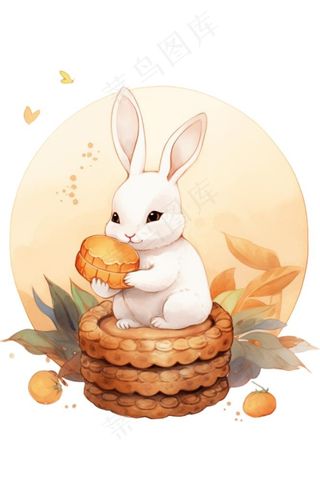白兔月饼可爱水彩插画免抠