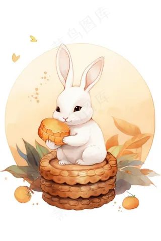 白兔月饼可爱水彩插画免抠
