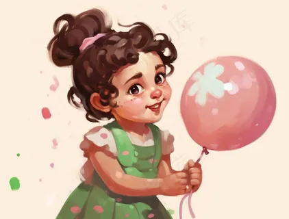 女孩拿着气球彩色画报可爱卡通插画背景